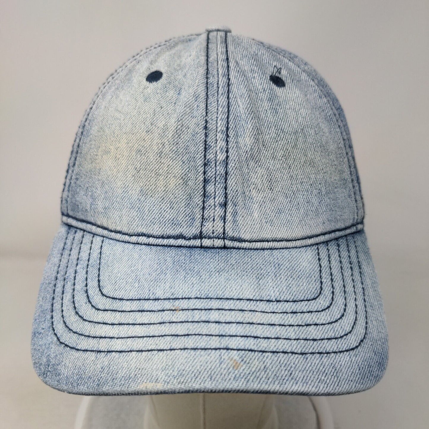 Unbranded Slideback Hat Blue OSFM Adjustable Vented Holes 6 Panel Denim Blank
