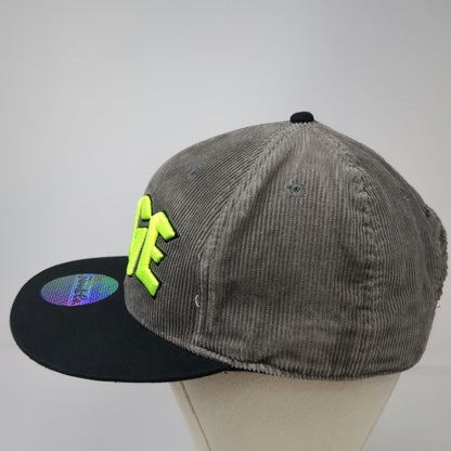 Flow & Co. Snapback Gray Black Green Hat OS Corduroy Rage 3D Puff Flat Brim