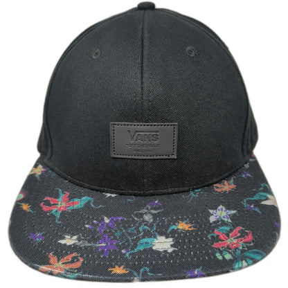 Vans Snapback Hat Black One Size Floral Pattern Brim Tropical Print Logo Patch