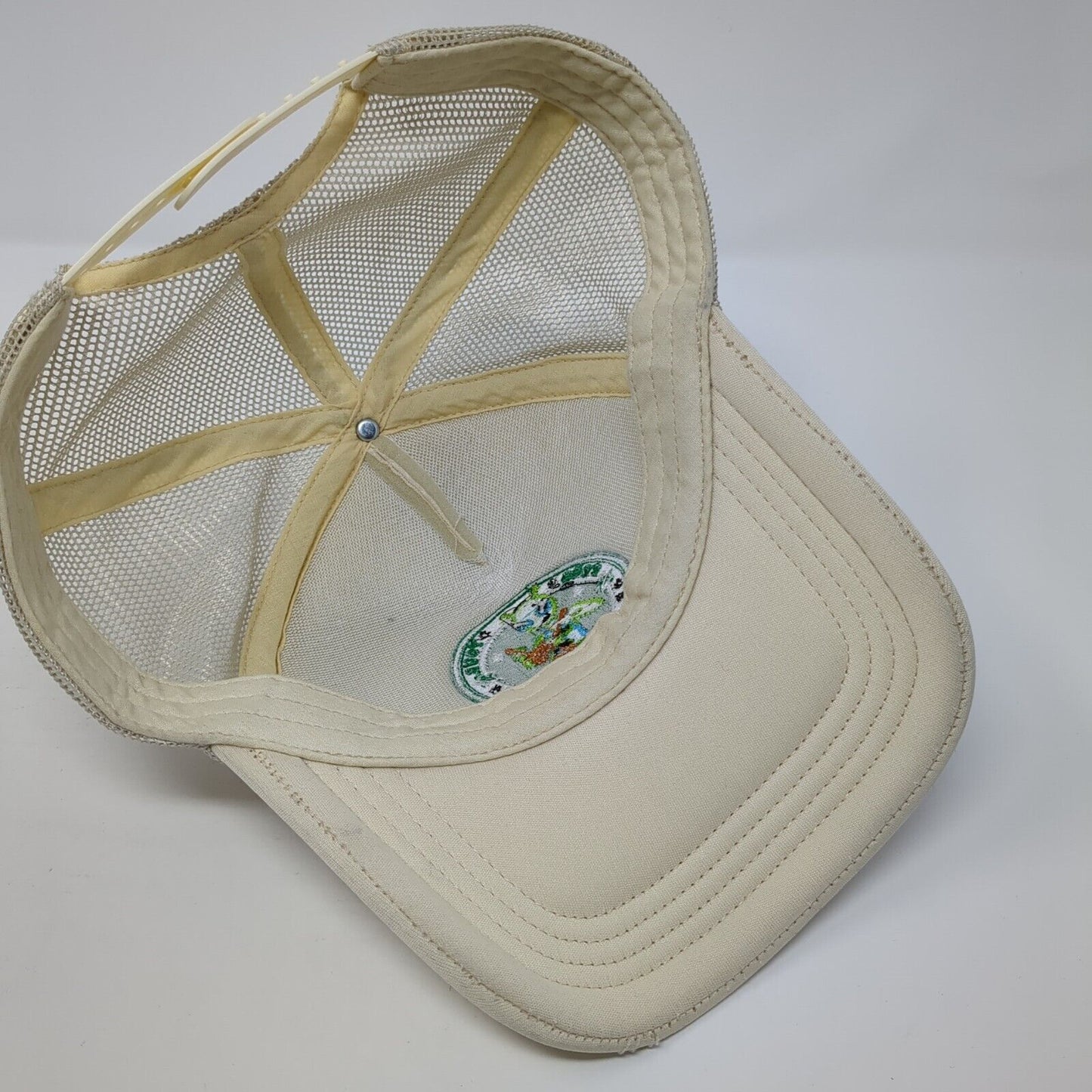 Toss Your Greens Snapback Mesh Back Trucker Hat Tan One Size Adjustable