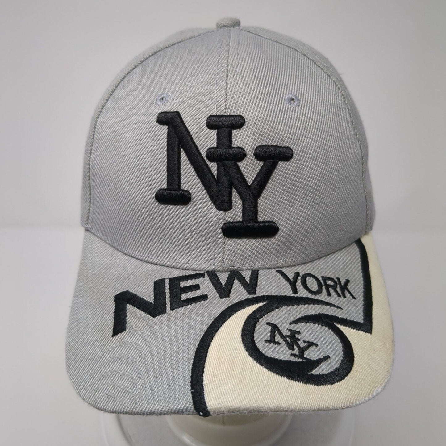NY New York Strapback Hat Gray One Size Adjustable Embroidered 6 Panel