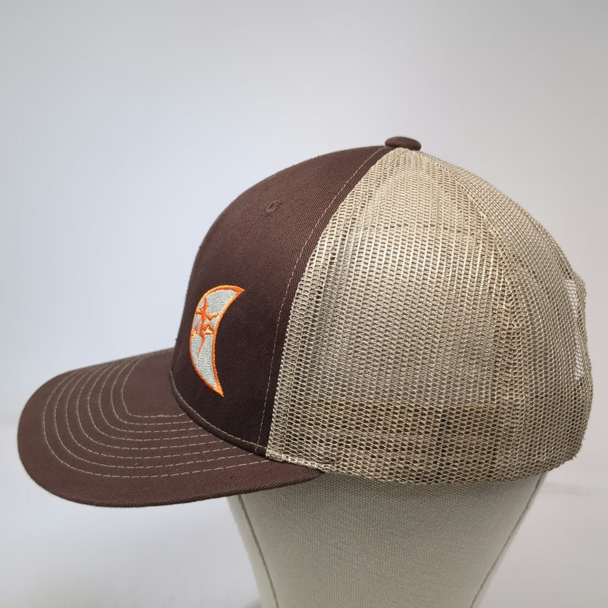 Lindo Trucker Hat Brown One Size Mesh Snapback Lizard Moon Logo Embroidered