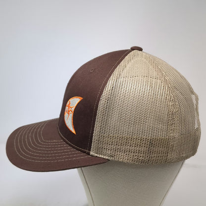 Lindo Trucker Hat Brown One Size Mesh Snapback Lizard Moon Logo Embroidered
