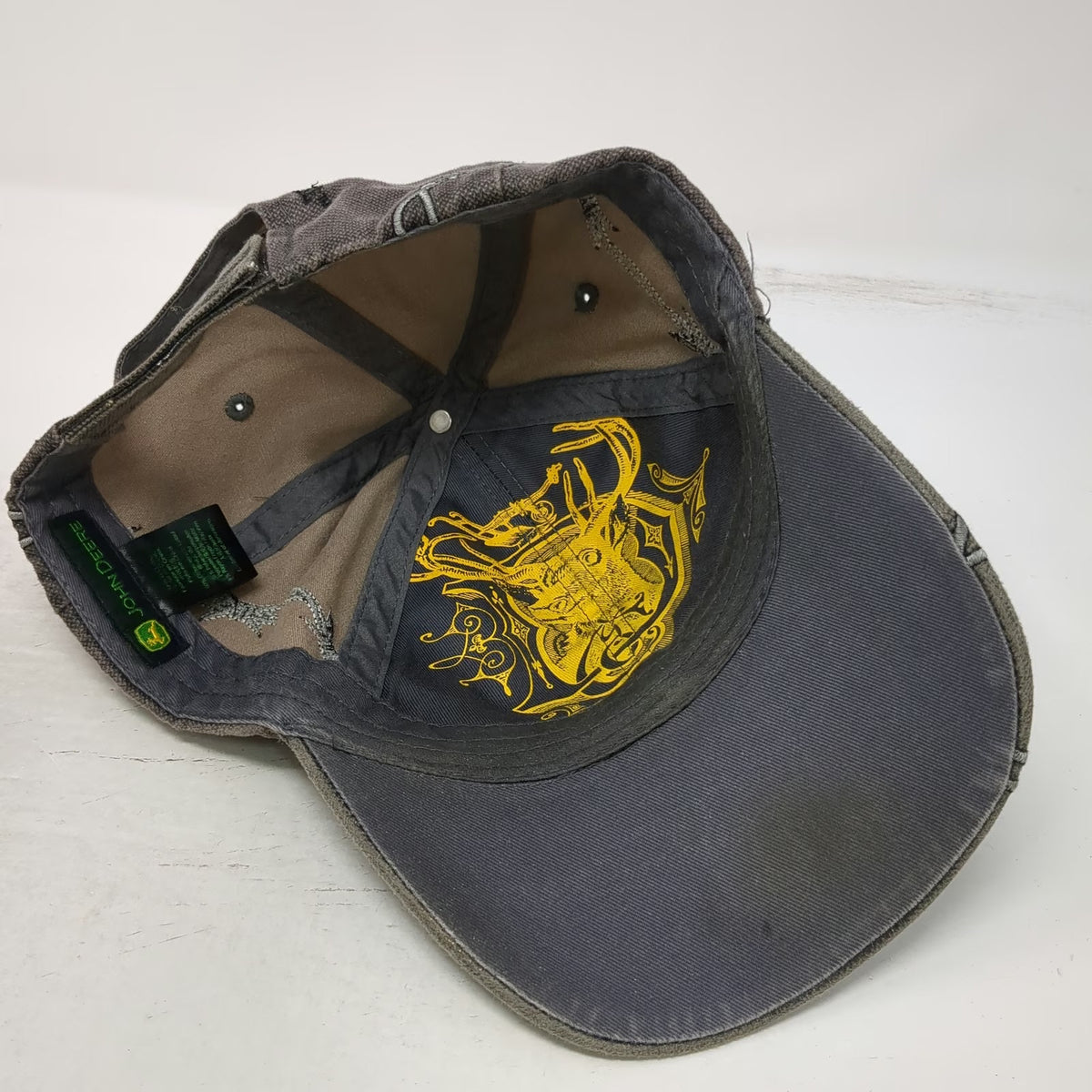 John Deere Gray Baseball Cap One Size Barbed Wire Strapback Hat Graphic Logo