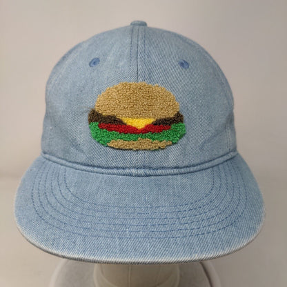 Cheeseburger Slideback Hat Blue One Size Adjustable Crochet Logo Vented Holes