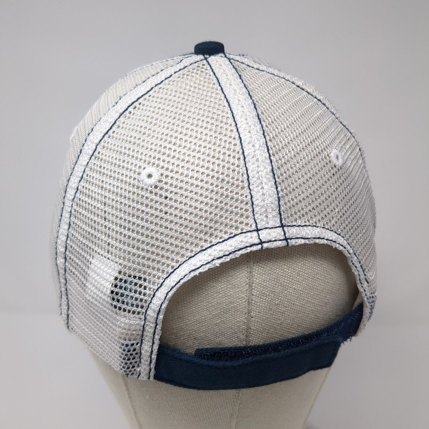 Trinity Farms Strapback Trucker Hat Blue One Size Adjustable Mesh Back District