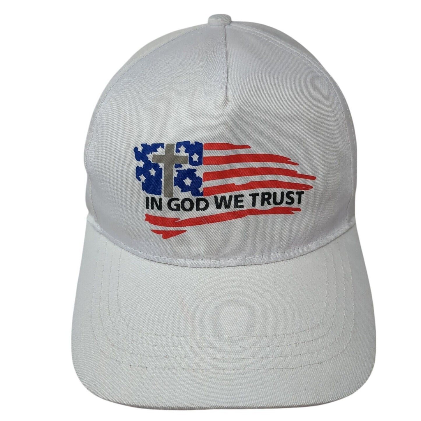 In God We Trust Snapback Hat White OS Adjustable Patriotic 6 Panel Polyester