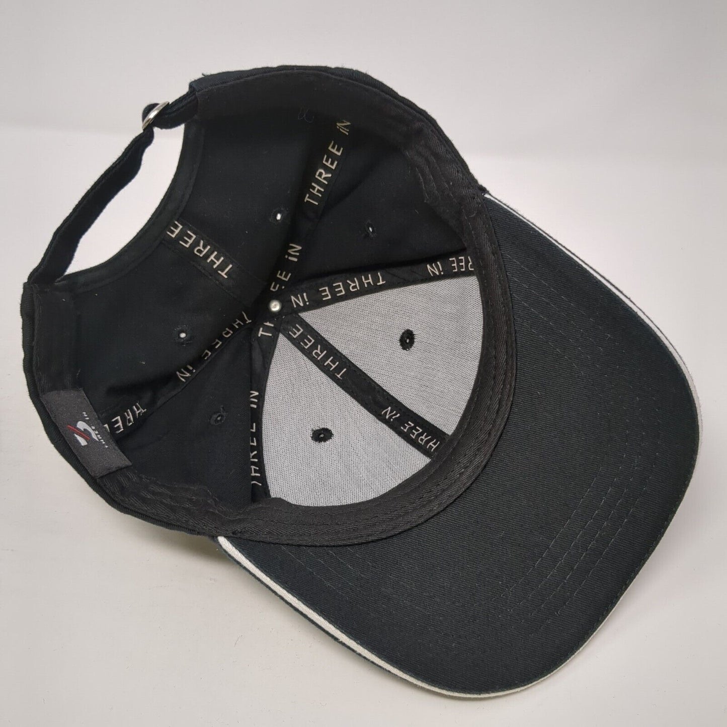 Three In Slideback Hat Black One Size Adjustable 6 Panel Vent Holes