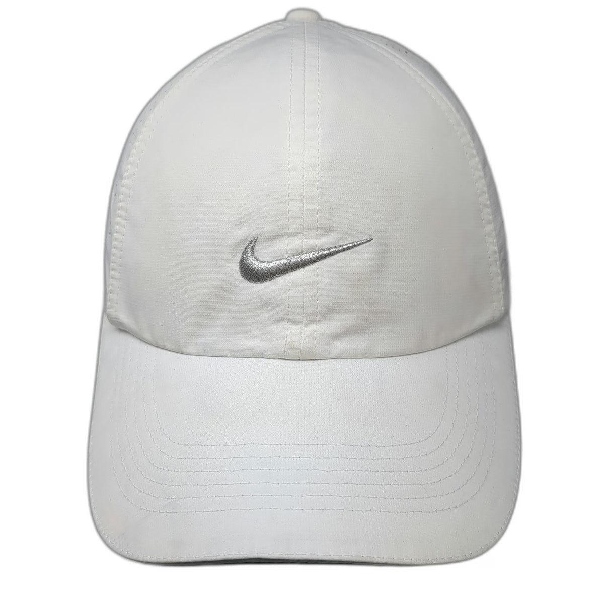 Nike Baseball Cap White One Size Golf Perforated Silver Swoosh Strapback Hat