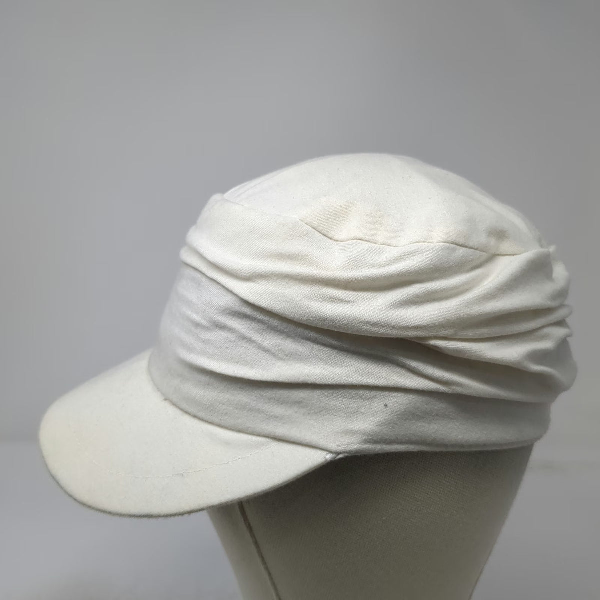 Payless ShoeSource Army Cap White One Size Cotton Ruched Crown Elastic Back Hat