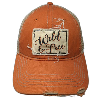 Knee Deep Trucker Hat Orange One Size Snapback Frayed Wild & Free Patch Graphic