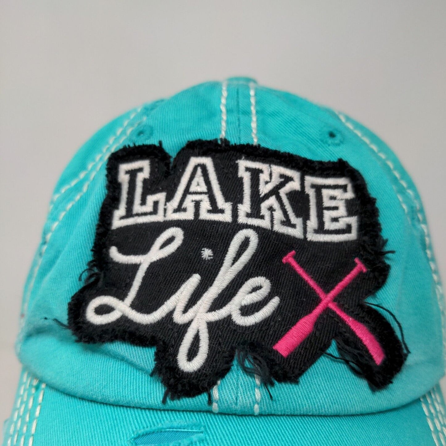 KB Ethos Men's Strapback Hat Green Blue Adjustable Lake Life Logo Distressed