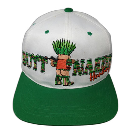 Iko Snapback Hat White Green One Size Butt Naked Hunting Novelty Graphic Camo