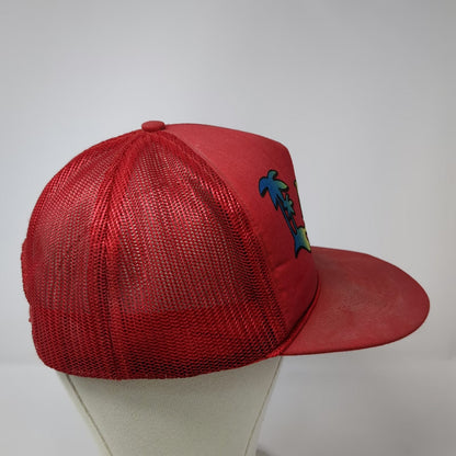 Maui Trucker Hat Red One Size Mesh Snapback Rainbow Palm Tree Hawaii Souvenir