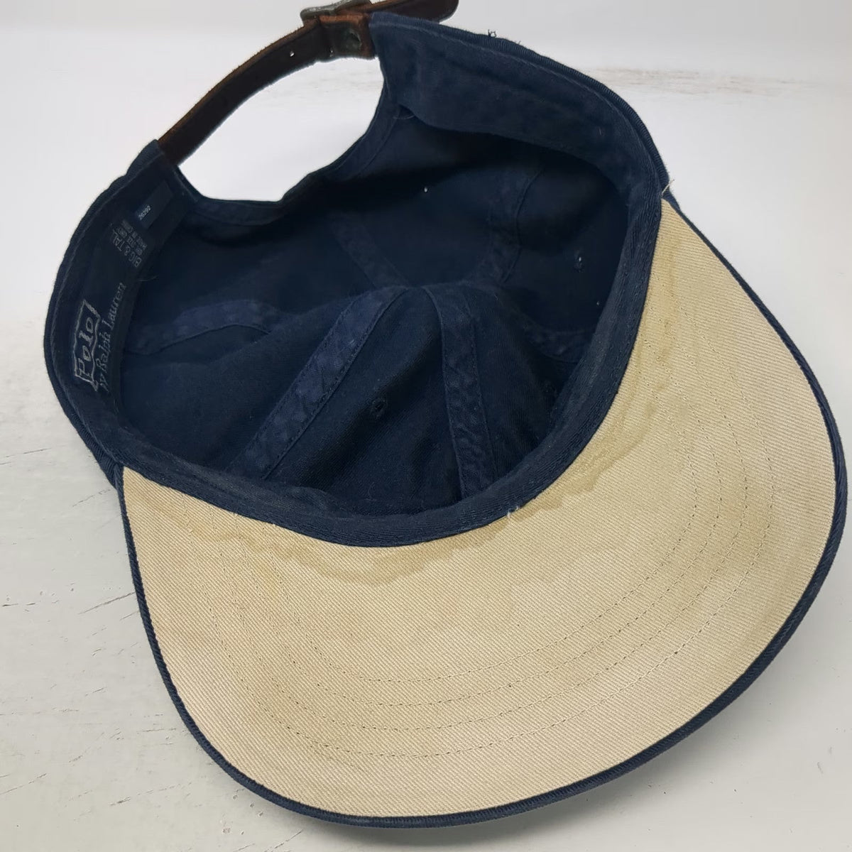 Polo Ralph Lauren Baseball Cap Blue OS Leather Strapback Big & Tall Hat Vintage