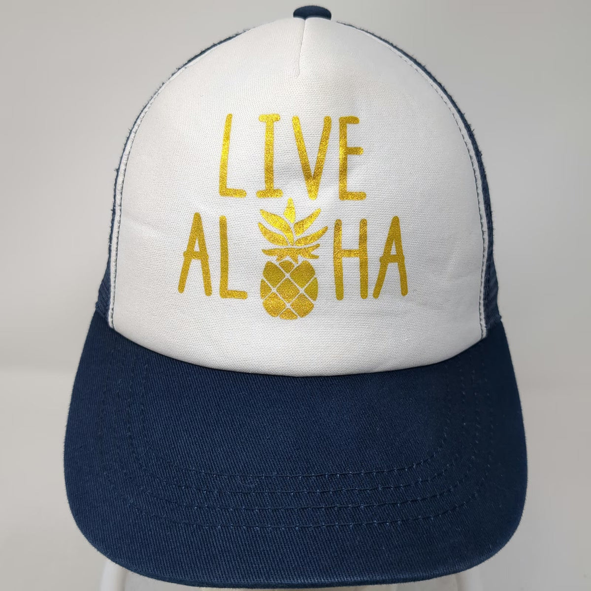 Island Crew Hawaii Trucker Hat Blue One Size Live Aloha Pineapple Mesh Snap Back