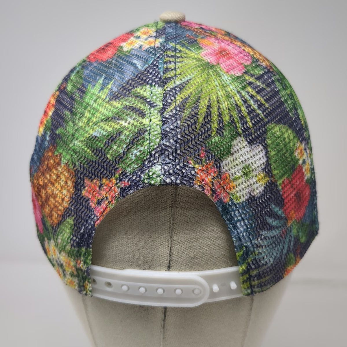 Lucky 7 Trucker Hat Beige One Size Lagoon Utah Floral Mesh Snapback EST 1886
