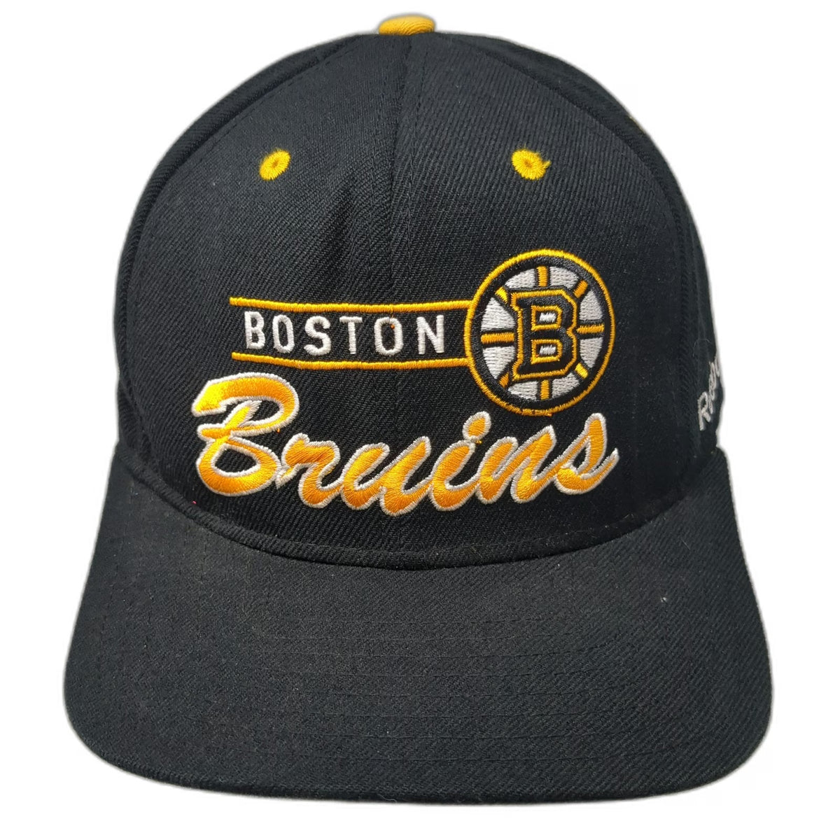 Reebok Boston Bruins NHL Snapback Hat Black Yellow White One Size Flat Brim Logo