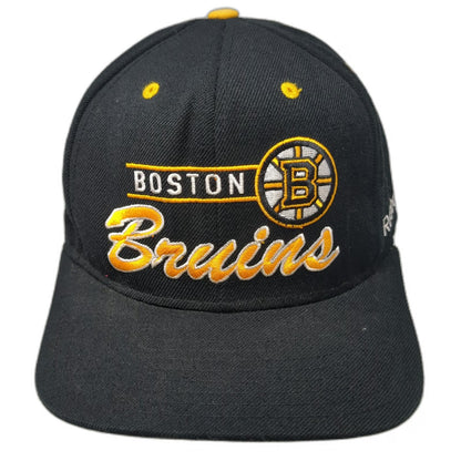 Reebok Boston Bruins NHL Snapback Hat Black Yellow White One Size Flat Brim Logo
