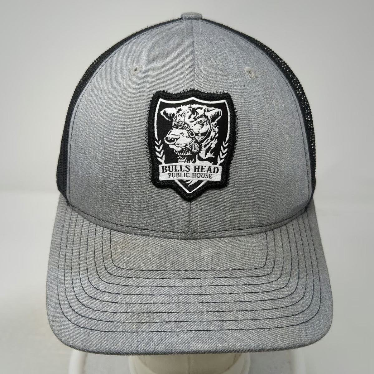 Richardson Trucker Hat Gray Black One Size Bulls Head Public House Snapback