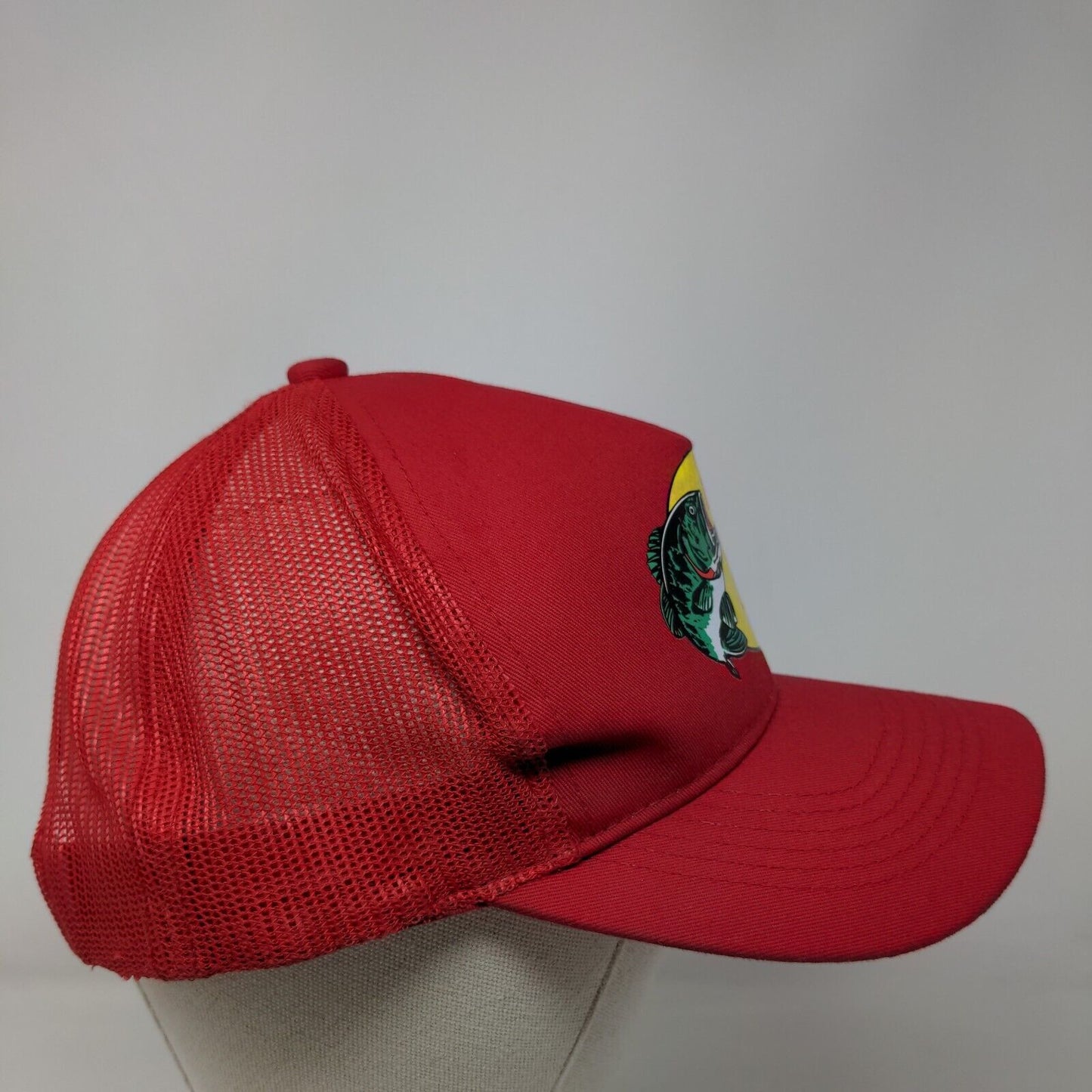 Bass Pro Shops Snapback Trucker Hat Red OSFM Adjustable Mesh Back Gone Fishing