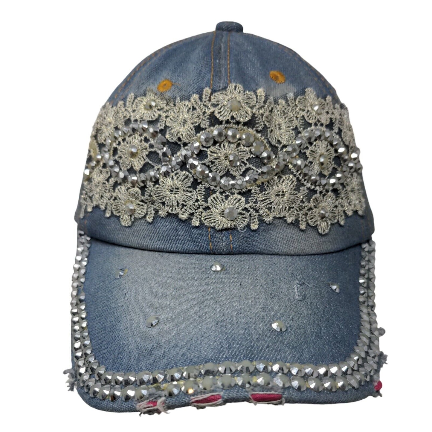 Unbranded Denim Slideback Hat Blue OSFM Studded Rhinestone Bling