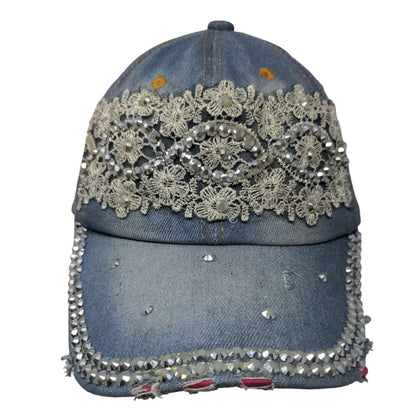 Unbranded Denim Slideback Hat Blue OSFM Studded Rhinestone Bling
