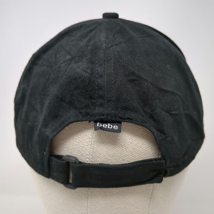 Bebe Army Cap Black One Size Rhinestone Logo Side Vents Slideback Cotton Hat