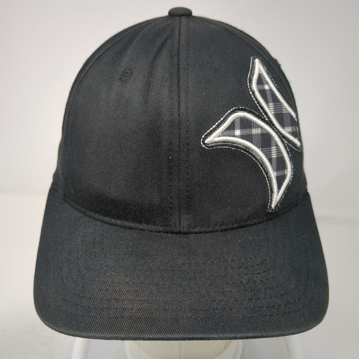 Hurley Baseball Cap Black XS Flexfit Plaid Logo Underbill Checkered Pattern Hat