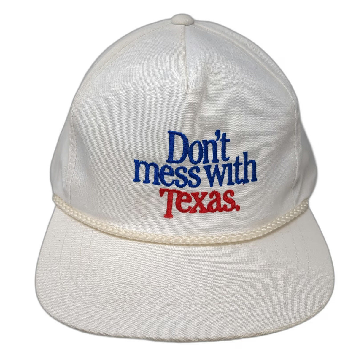 Yupoong 5 Panel White Red Blue One Size Braided Rope Don't Mess With Texas Hat