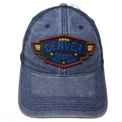 Legacy Trucker Hat Blue One Size Denver Colorado EST 1858 Patch Mesh Snapback