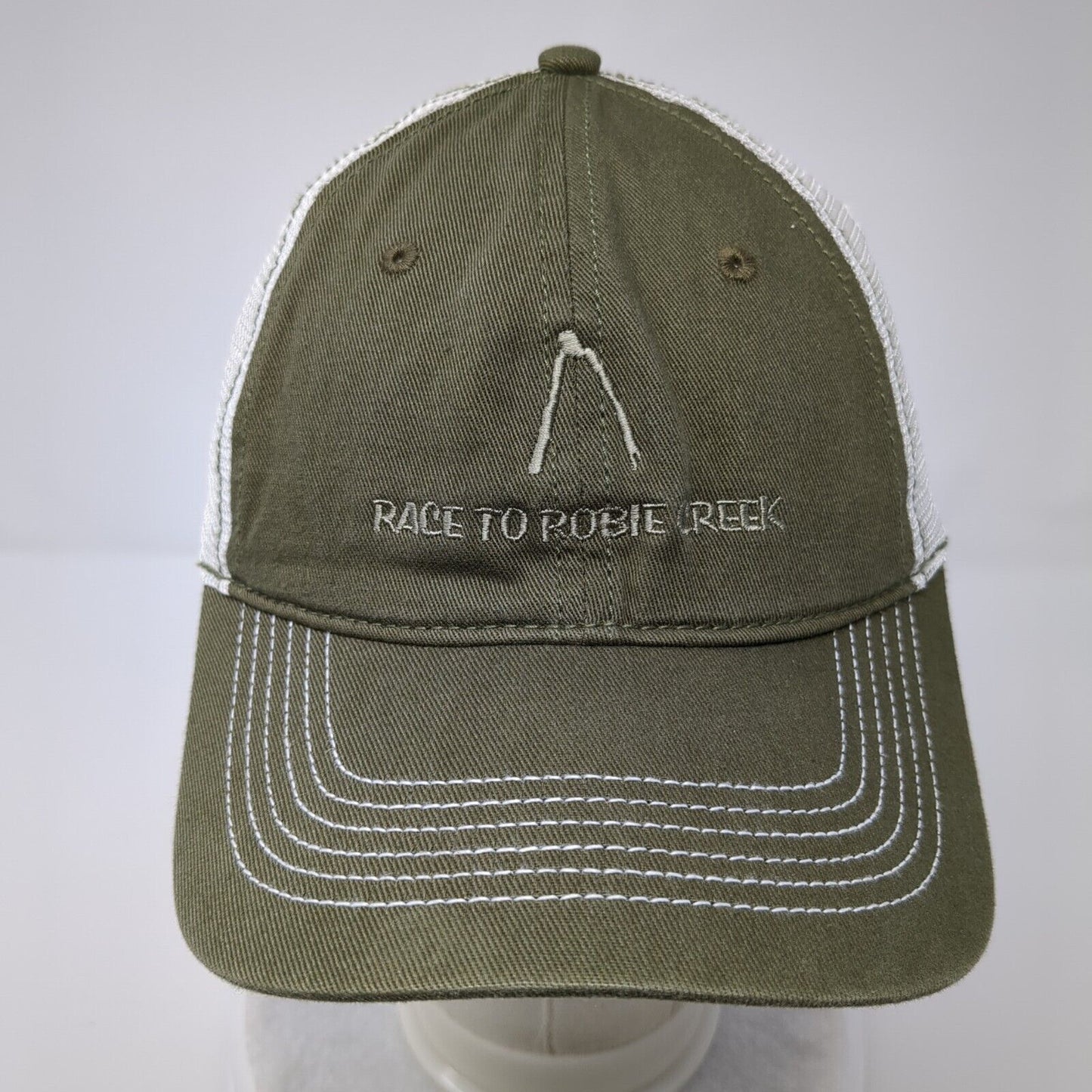 Race To Robie Creek Strapback Mesh Back Trucker Hat Green OSFA District