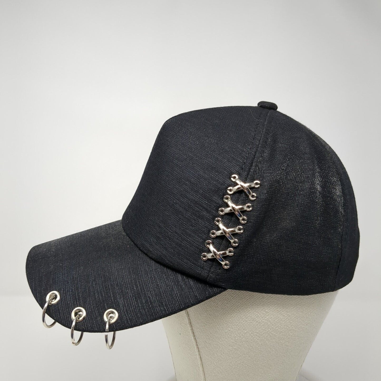 Unbranded Snapback Hat Black One Size Adjustable Metal Ring Embellished