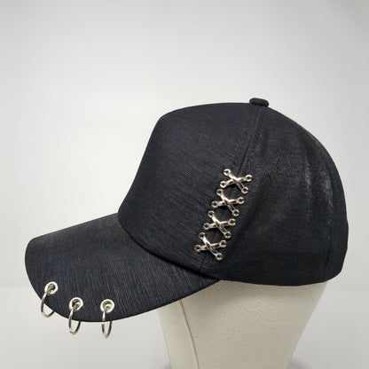 Unbranded Snapback Hat Black One Size Adjustable Metal Ring Embellished