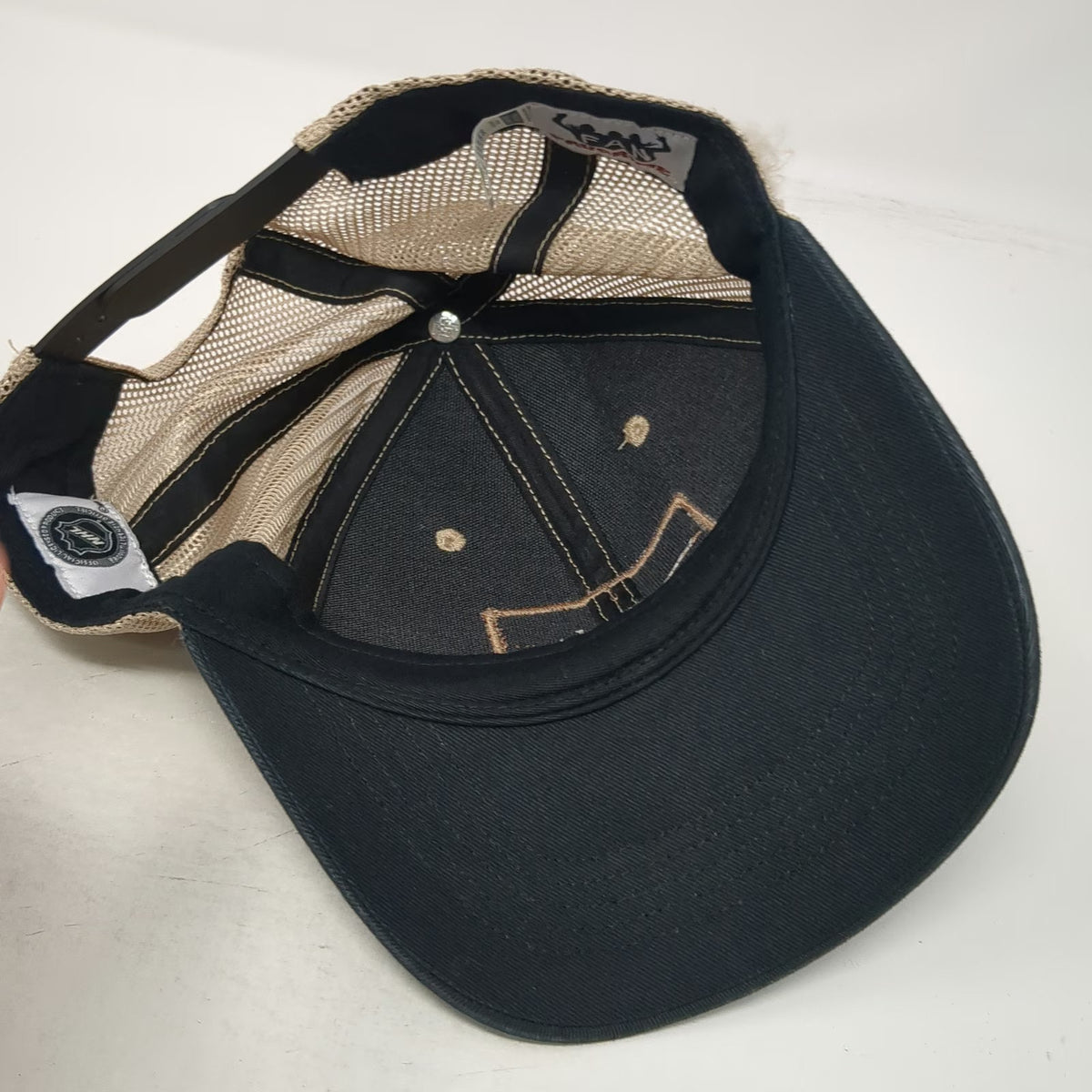Boston Bruins NHL Fan Favorite Trucker Hat Black Beige One Size Mesh Back OSFM