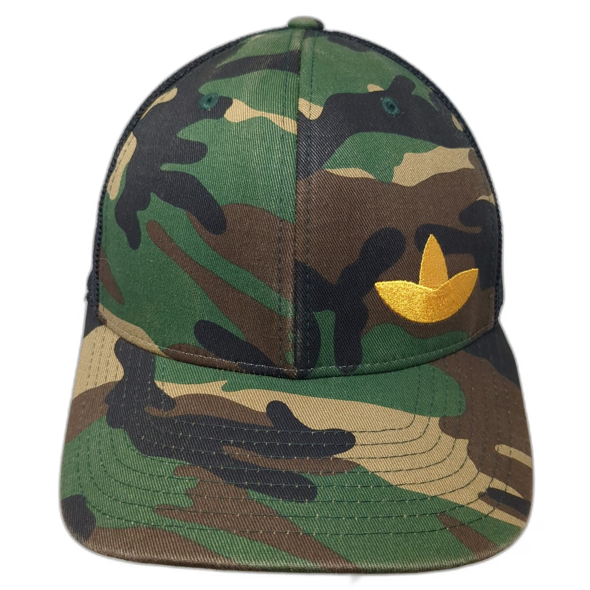 Simplot Baseball Cap Green M Camo Mesh Flexfit Yellow Logo Structured Hat