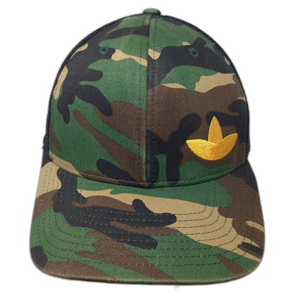 Simplot Baseball Cap Green M Camo Mesh Flexfit Yellow Logo Structured Hat