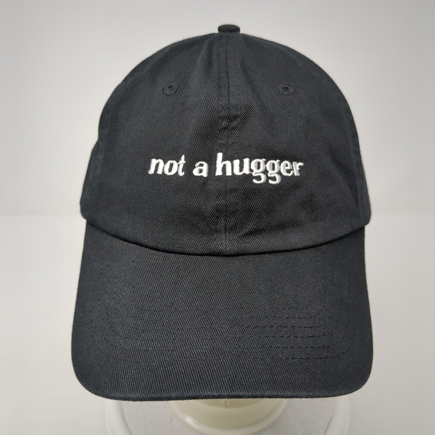 Not A Hugger Slideback Hat Black One Size Adjustable Embroidered Hit