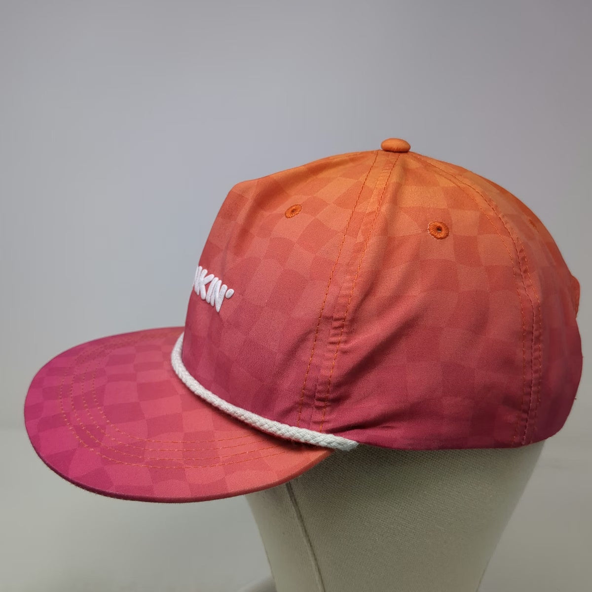 Dunkin' 5 Panel Orange Hat One Size Rope Checkered Gradient Snapback Polyester