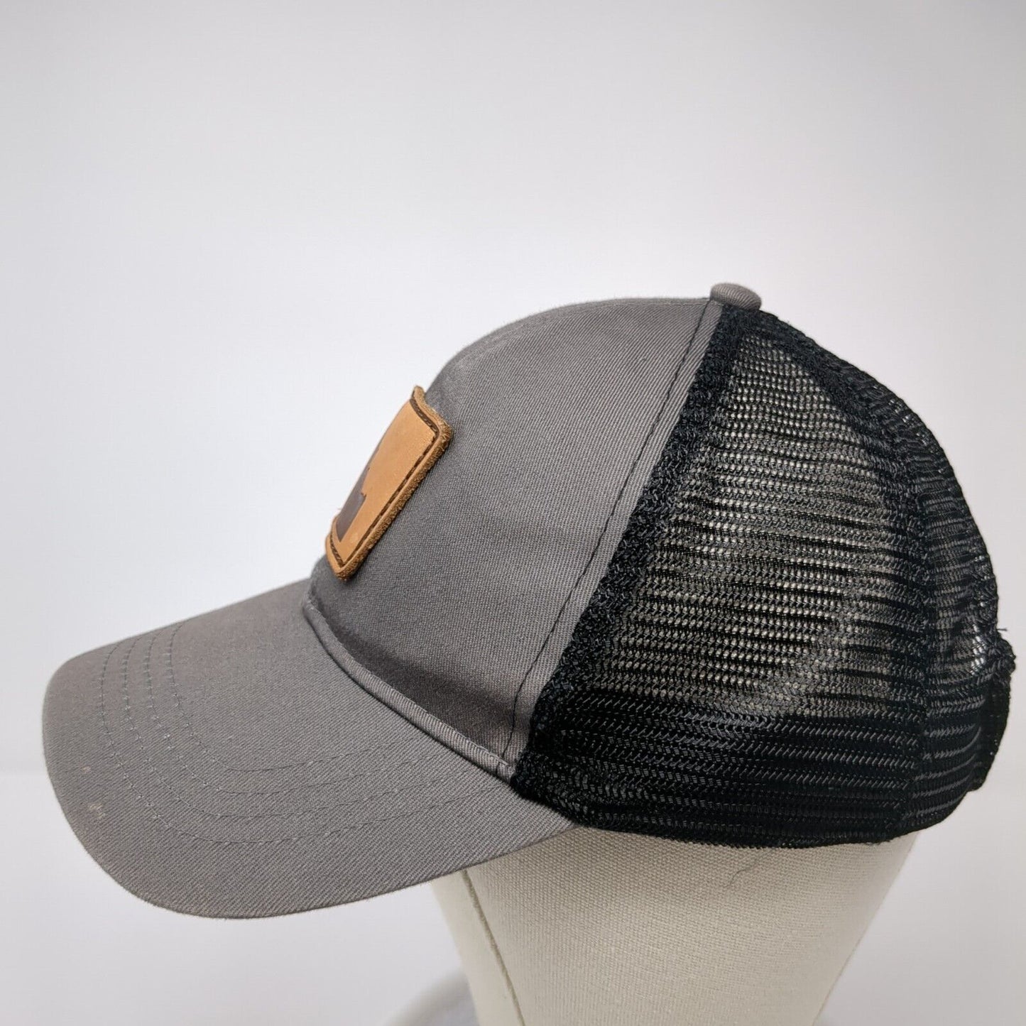 Idaho State Leather Patch Snapback Trucker Hat Gray One Size Mesh Back