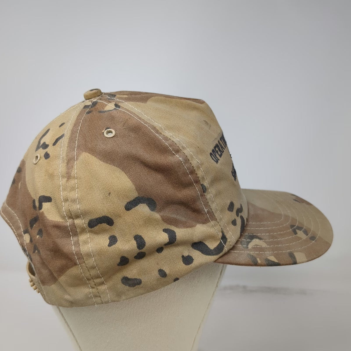 Atlas 5 Panel Beige US Army Saudi Desert Storm 1991 Camo Snapback Hat Vintage