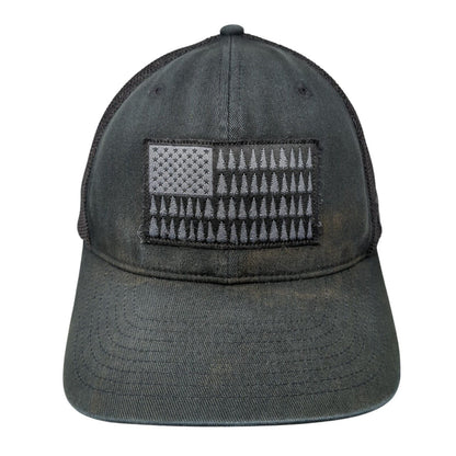 Pine Trees USA Flag Fitted Mesh Back Trucker Hat Black One Size Columbia