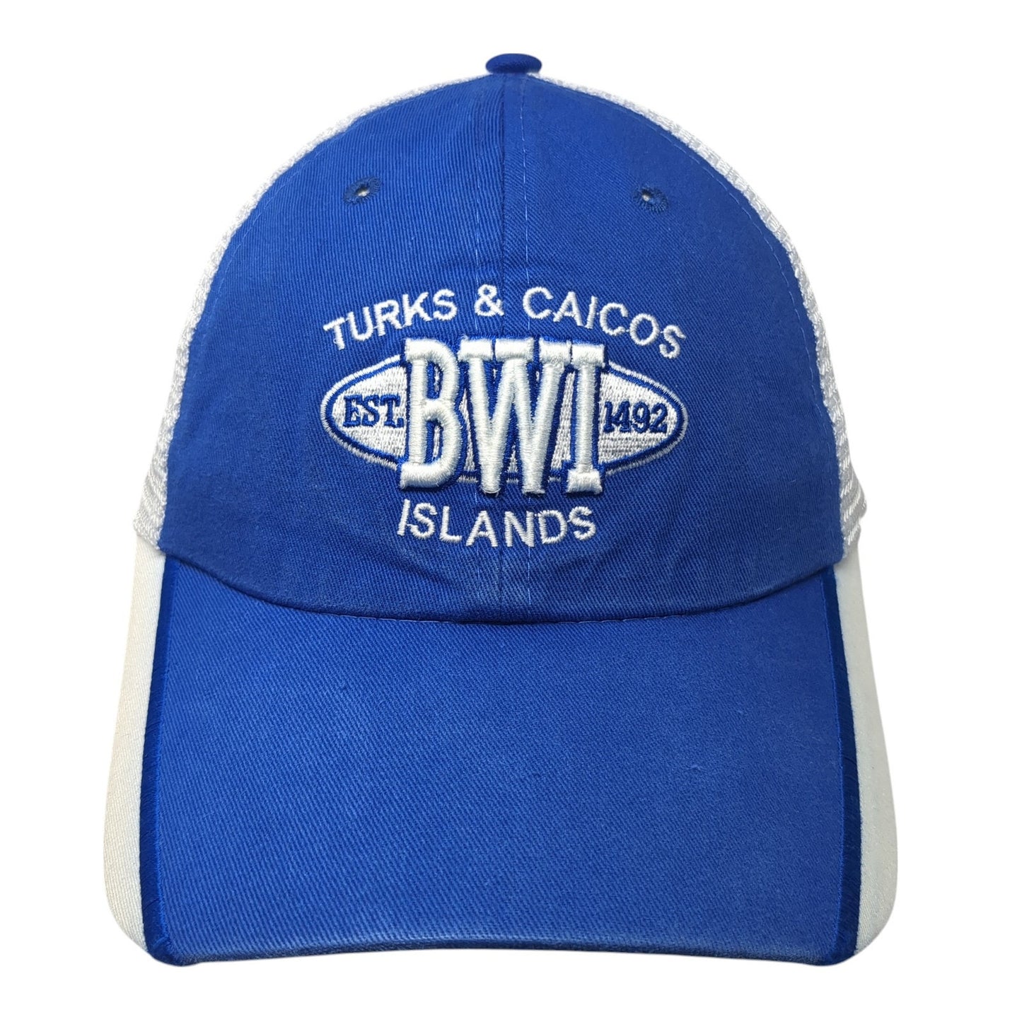 Trucks & Caicos BWI Islands Est. 1492 Trucker Hat Blue OS Adjustable Mesh Back