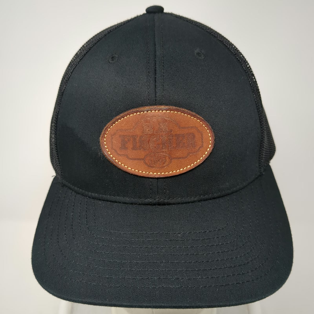 Richardson Trucker Hat Black One Size Leather Patch B.A. Fischer Snapback