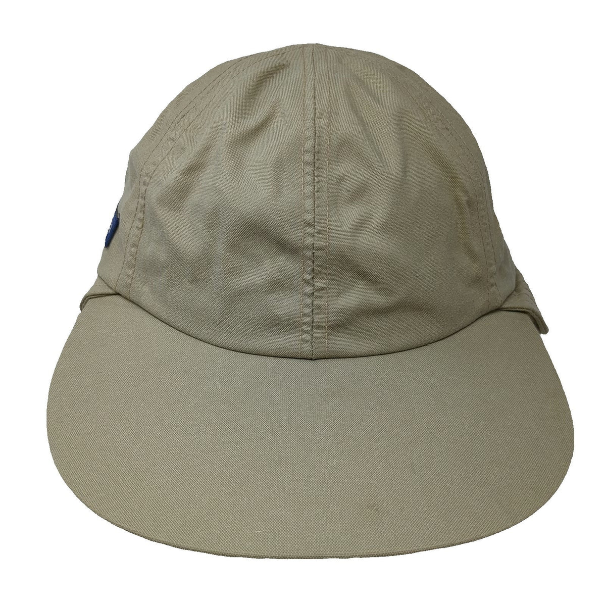 Columbia Baseball Cap Beige Blue L Neck Flap Fitted Made in USA Hat Vintage