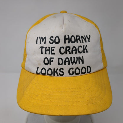 I'm So Horny The Crack of Dawn Snapback Hat Yellow One Size Adjustable Cotton