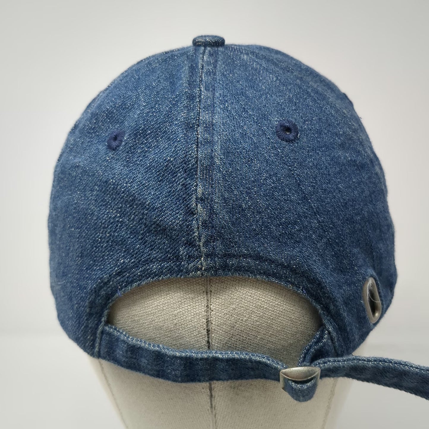 Blue Baseball Cap One Size Denim Floral Embroidered Flower Adjustable Strap Hat