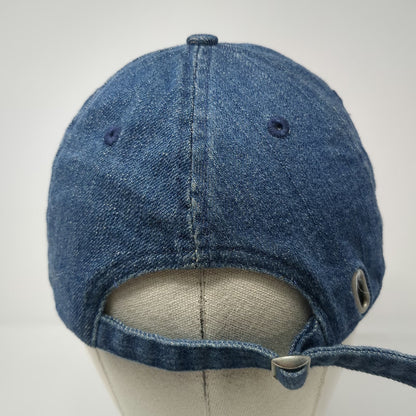 Blue Baseball Cap One Size Denim Floral Embroidered Flower Adjustable Strap Hat