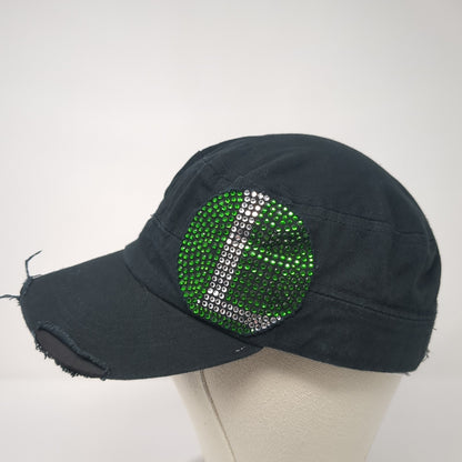 Unbranded Strapback Cadet Army Hat Black One Size Rhinestone Bling