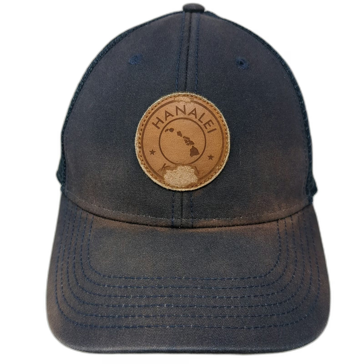 Legacy Trucker Hat Blue One Size Hanalei Kauai Hawaii Leather Patch Snapback